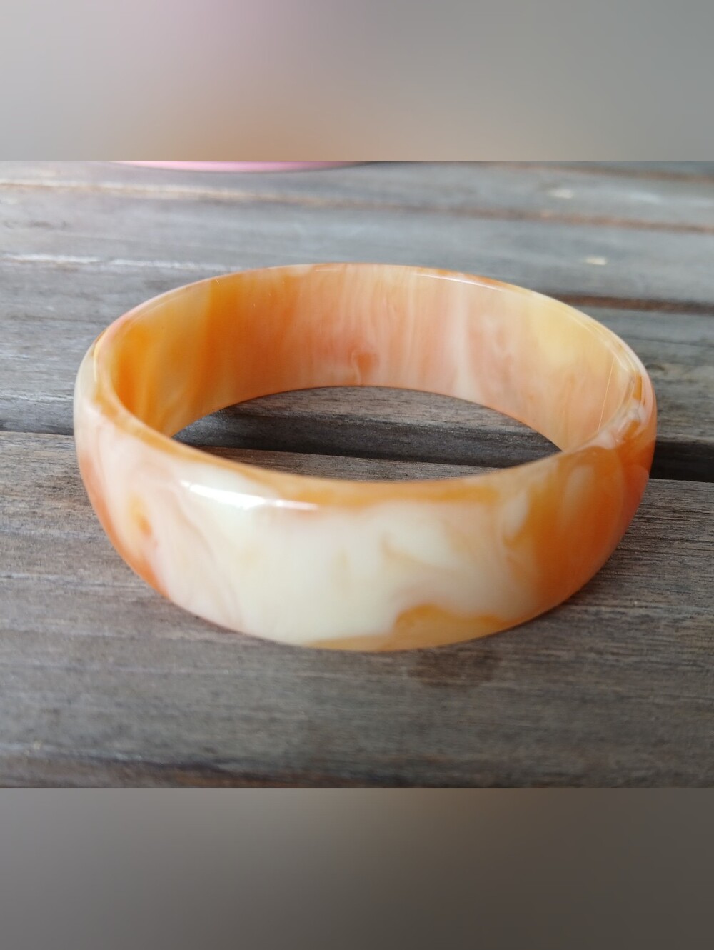 Vintage Marbled Orange Brown & Cream Resin Bangle Bracelet